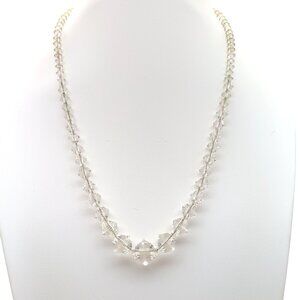 Vintage Clear Crystal Czech Glass Beaded Necklace with Faceted Bicone Beads